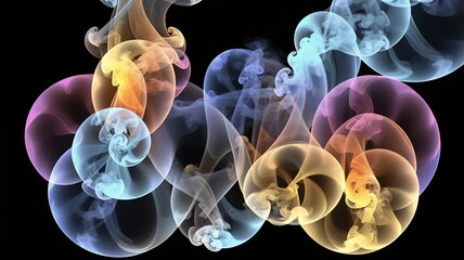 Poster - Abstract composition showcases translucent smoke swirls in pastel hues against a black backdrop.