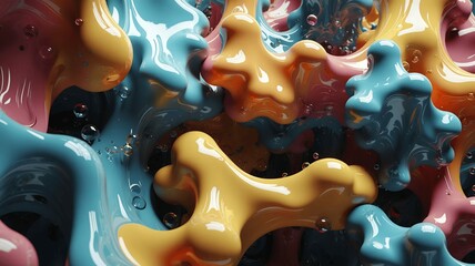 Poster - Vibrant, glossy organic shapes interlock creating a mesmerizing abstract design and visual harmony.