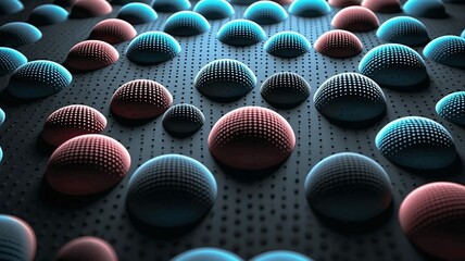 Poster - A field of vibrant, domed shapes glows on a textured plane, captivating in its abstract simplicity.