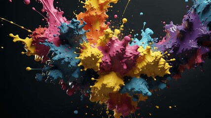 Poster - A burst of vibrant paint explodes against a dark backdrop, creating a dynamic and abstract artwork.
