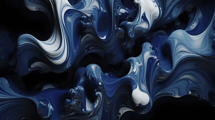 Poster - Abstract fluid art with swirling blues and whites creating a calming, dynamic, modern design.