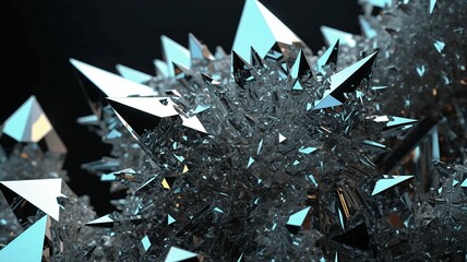 Poster - An abstract image of numerous sharp, reflective shards converging, radiating an icy, cool, modern