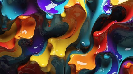 Poster - Vibrant and glossy abstract paint flows present a visually striking and modern colorful expression.