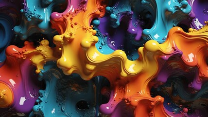 Poster - Abstract vibrant waves of glossy paint create a mesmerizing splash of color and liquid motion art.