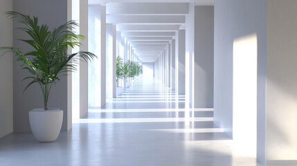 Poster - Futuristic science fiction interior corridor with sleek metallic walls, glowing neon lights, and advanced technology elements in detailed 3d illustration for sci-fi environments and digital art projec
