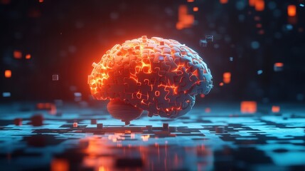 Poster - Create a brain icon designed in a puzzle style, where the pieces are coming together to form the shape of the brain, symbolizing problem-solving and cognitive development.