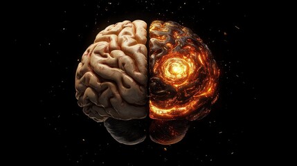 Poster - Create a brain icon where half is depicted as human tissue and the other half is a glowing, futuristic structure, symbolizing the future of cognitive enhancement and AI
