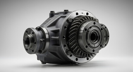 Poster - Detailed Metal Differential Gear Assembly on Gray Gradient Background Automotive Industrial Component for Engineering