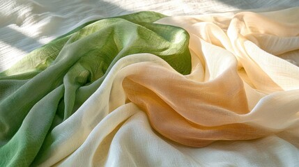 Poster - Light fabric texture in pastel green and ivory, soft focus, elegant abstract style