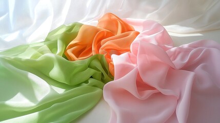 Poster - Softly wrinkled fabric in light pastel hues, creating a calm and elegant texture