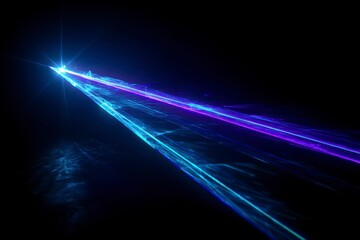Wall Mural - blue and violet beams of bright laser light shining on black background