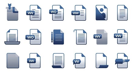 Poster - Diverse Document Icons Set Flat Design Blue