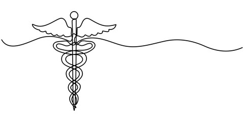 Leinwandbilder - Medical symbol caduceus. Continuous one line art drawing of Vector illustration, Single continuous line drawing caduceus, medical center, pharmacy, hospital with popular symbol of medicine. Medical. 