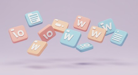 Poster - Floating Pastel Icons: Software and File Symbols