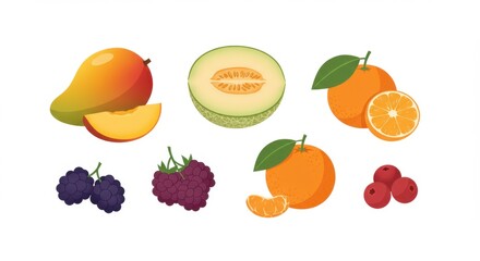 Poster - Fresh Fruit Assortment: Mango, Melon, Oranges, Berries