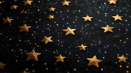 Wall Mural - dark 3d illustration of twinkling and blinking stars on a night sky. uhd 4k background of black sky 