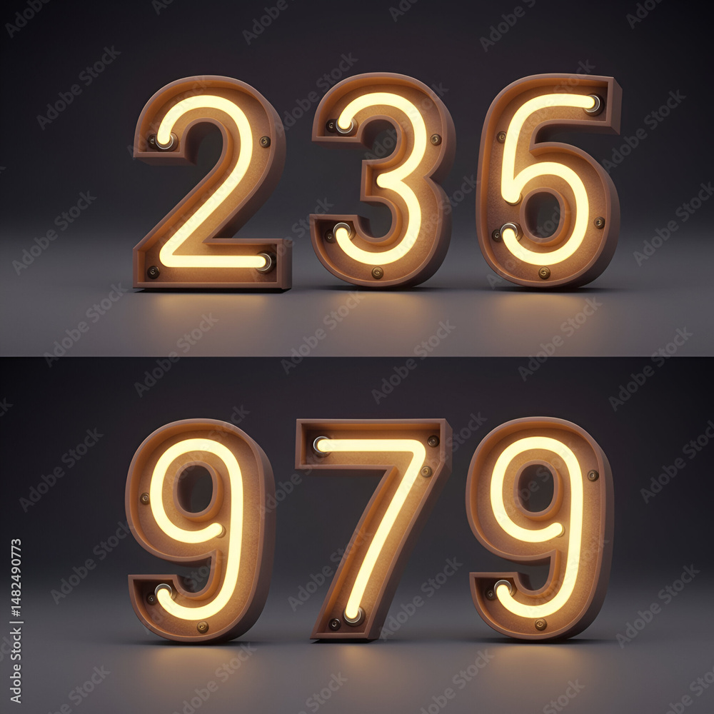 Illustration Stock Neon numbers 235 and 979 in a vintage, industrial ...