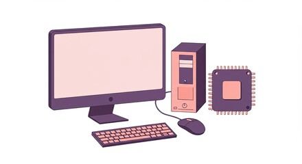 Poster - Modern Computer Setup with CPU Chip Illustration