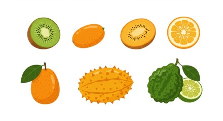 Poster - Vibrant Collection of Exotic Fruits Slices