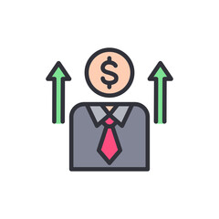 Poster - Dollar Head Businessman With Upward Arrows On Transparent Background