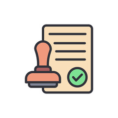 Poster - Approved Document With Rubber Stamp Icon For Official Validation