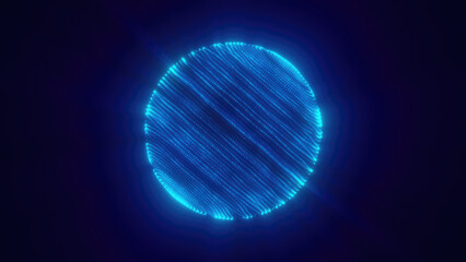 Wall Mural - futuristic glowing blue sphere composed of digital lines and dots on a dark background, representing