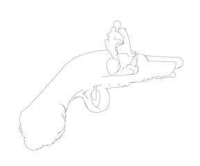 Poster - A gun is drawn in black and white. The gun is a pistol and is being held by a person. The person is holding the gun in a way that makes it look like they are about to shoot it
