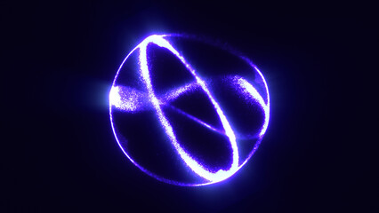 Poster - neon blue energy sphere with intersecting glowing rings in deep space