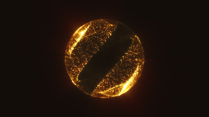 Poster - abstract golden-orange sphere with bright glowing patterns and internal motion, evoking energy, ligh