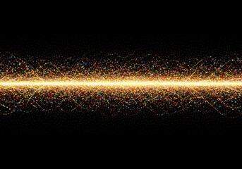 Wall Mural - Abstract golden light streak with colorful particles on a black background