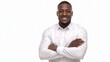 © Isolated studio - Confident African American Man in Crisp White Shirt Smiling Joyfully