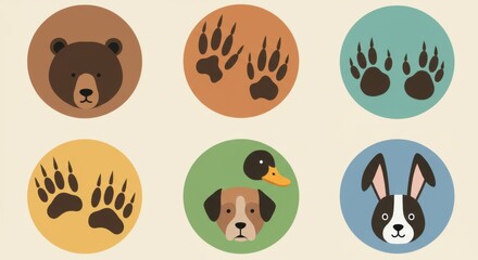 Poster - Cute animal illustrations in colorful circles for design and educational projects