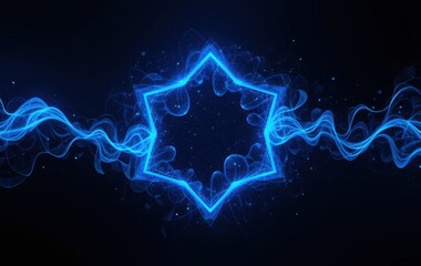 Wall Mural - glowing blue abstract shape, dark grainy black blue background