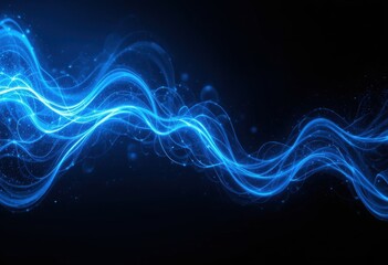 Wall Mural - glowing blue abstract shape, dark grainy black blue background