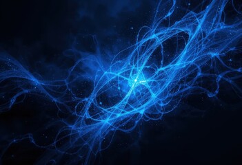 Wall Mural - glowing blue abstract shape, dark grainy black blue background
