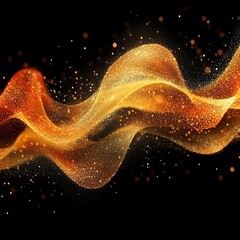 Poster - Golden particles flowing gracefully across a dark black background gracefully