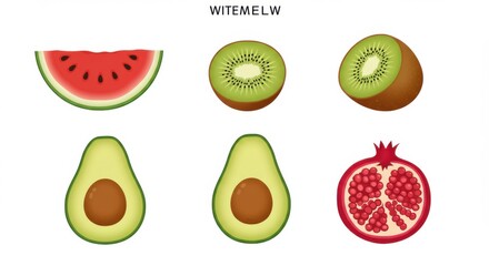 Poster - Freshly cut fruits arrangement with watermelon, kiwi, avocado, and pomegranate slices