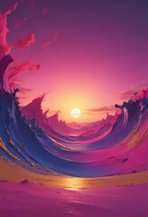 Wall Mural - swirling hues of fuchsia, gold, and deep blue paint an otherworldly sunset canvas , clouds, universe