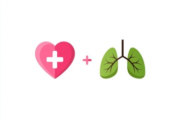 Aufkleber - A flat design of a heart and lung symbol merged in harmony on white background