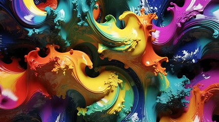 Poster - A dynamic composition of vibrant acrylic paint swirls and splashes create an abstract, artistic