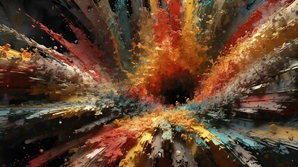 Poster - Dynamic explosion of color creates an abstract burst from a dark center, creating visual depth.