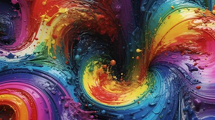 Poster - Vibrant swirls of rainbow hues create a textured, layered paint vortex, full of color and motion.