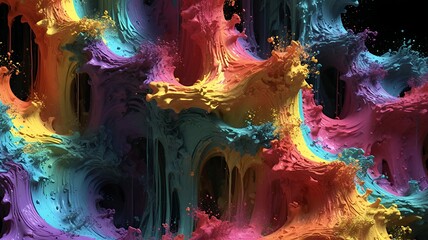 Poster - Vibrant, multicolored paint bursts outward in a dynamic display of texture and fluid abstraction.