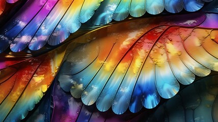 Poster - Abstract macro featuring vibrant, iridescent wing-like shapes layered in colorful, fluid textures.