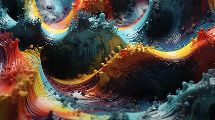 Poster - Swirling layers of vibrant colorful paint flow in mesmerizing abstract waves and organic textures.
