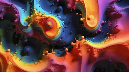 Poster - Dynamic abstract composition featuring swirling gradients of blues, oranges, pinks and dark hues.