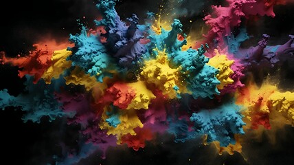 Poster - Abstract explosion of vibrant colors creates a dynamic, organic composition on a dark background