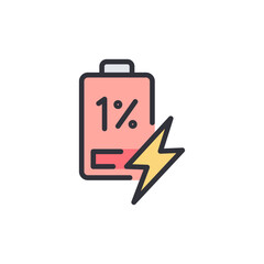 Poster - Depleted Battery Symbol With One Percent Charge And Lightning Bolt