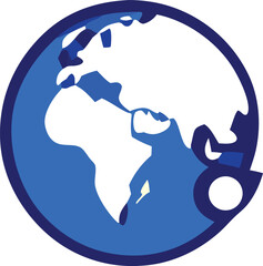 Poster - Globe and gears icon on a blue button symbolize global business communication