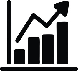 Poster - This 3d business graph icon illustrates financial growth and market success with an upward arrow on a bar chart diagram, signifying investment progress and positive financial statistics
